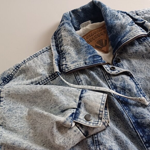 Giacca Blues 80s Acid-wash Denim Bomber Jacket - Picture 3 of 16